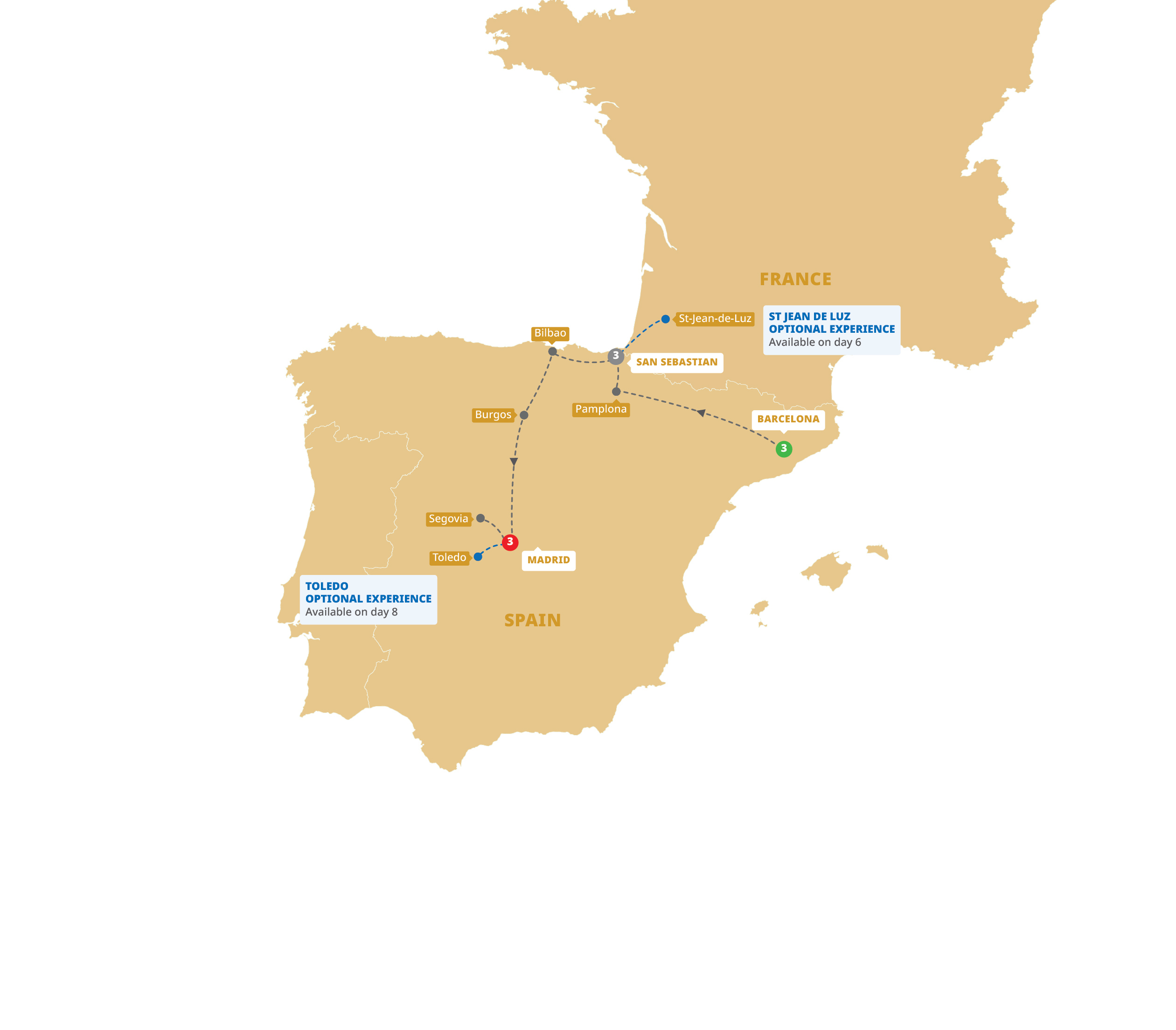Map of Easy Pace Spain - Classic Group from Trafalgar