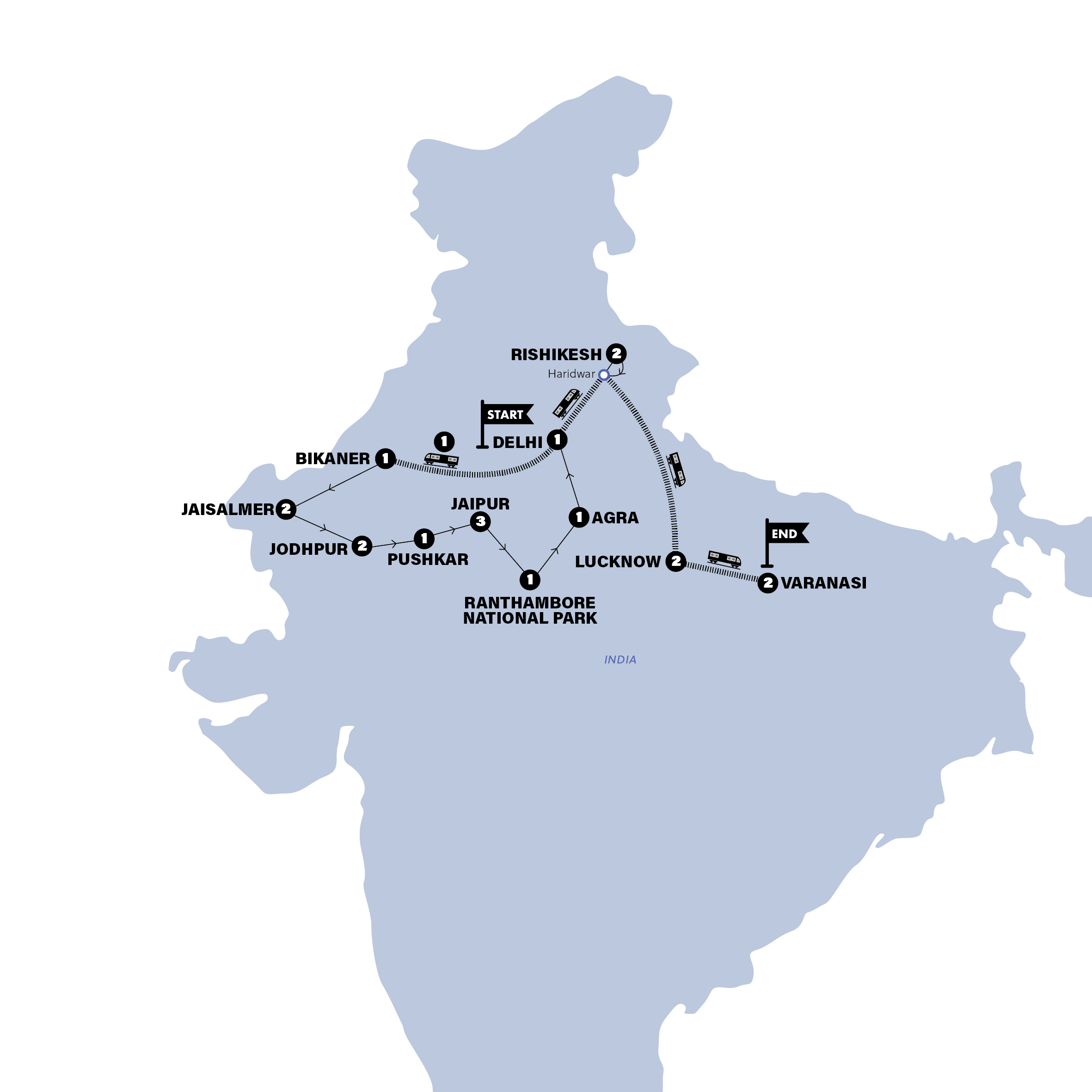Map of India: Northern Explorer from Contiki