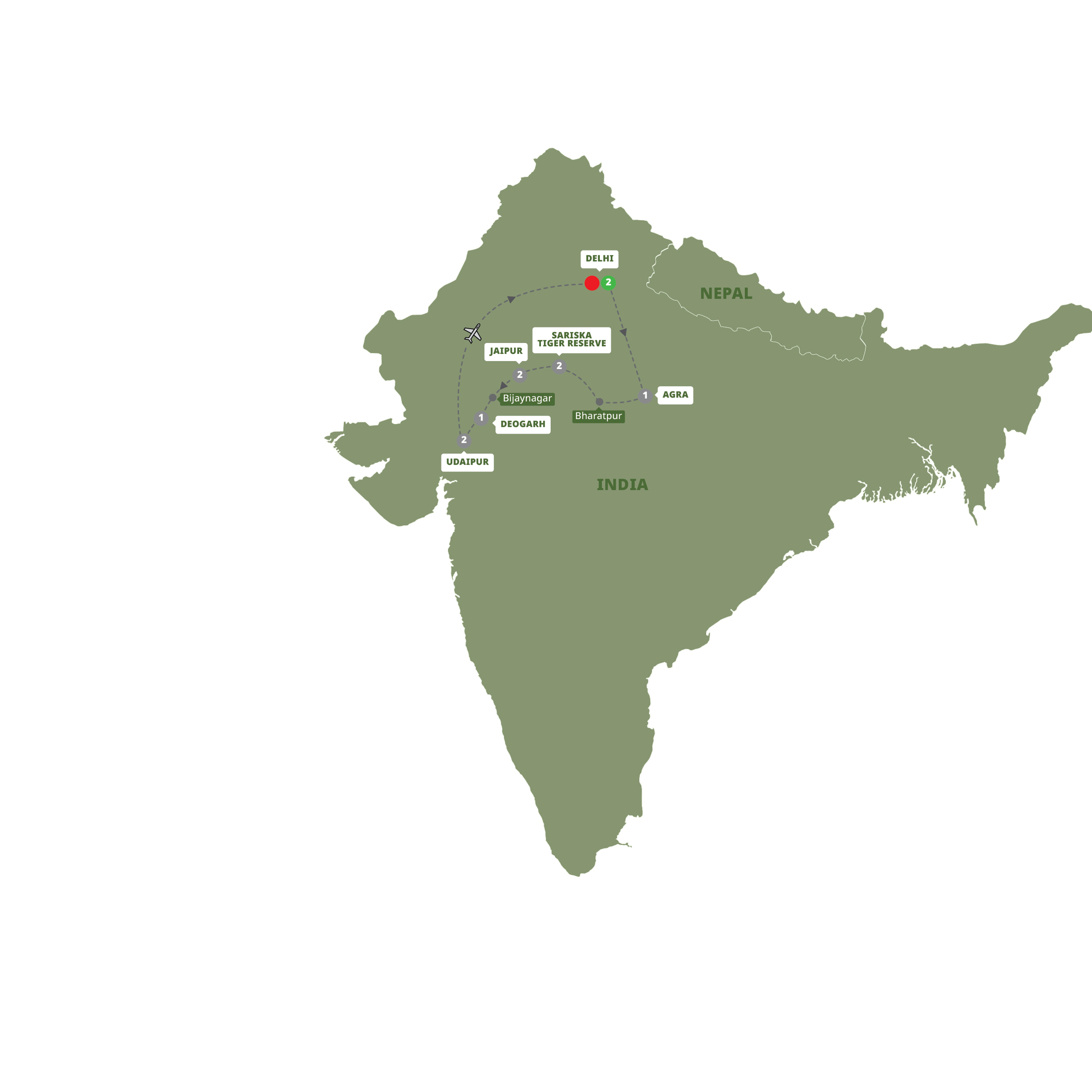 Map of Classic India with Tiger Reserve from Trafalgar