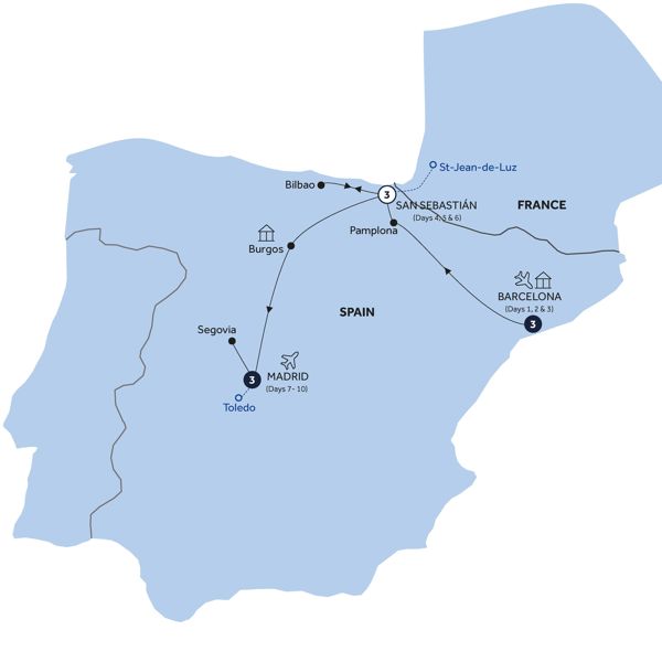 Easy Pace Spain - Classic Group Itinerary Map