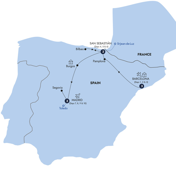 Easy Pace Spain - Classic Group Itinerary Map