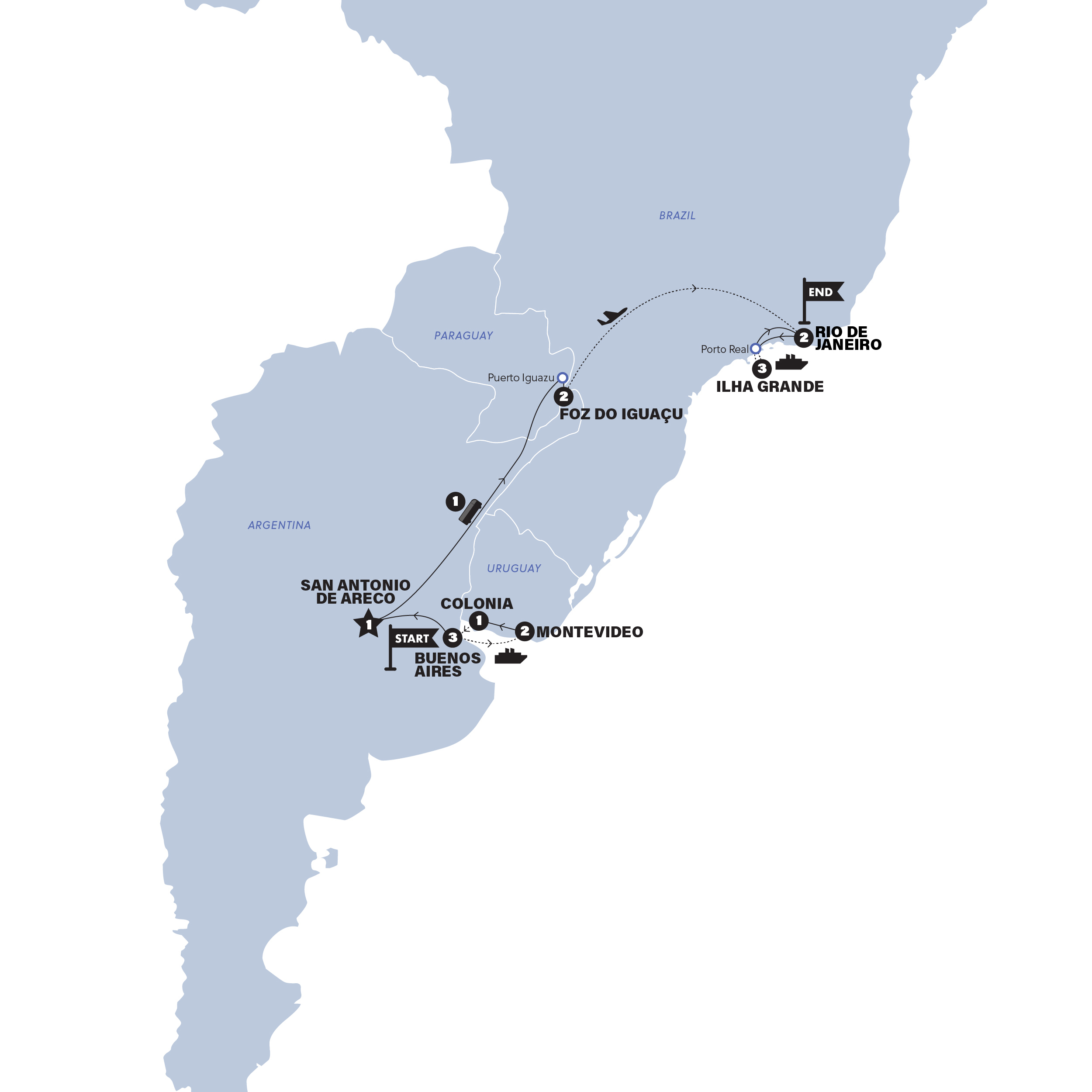 Map of La Paz to Rio | Summer 2027 from Contiki