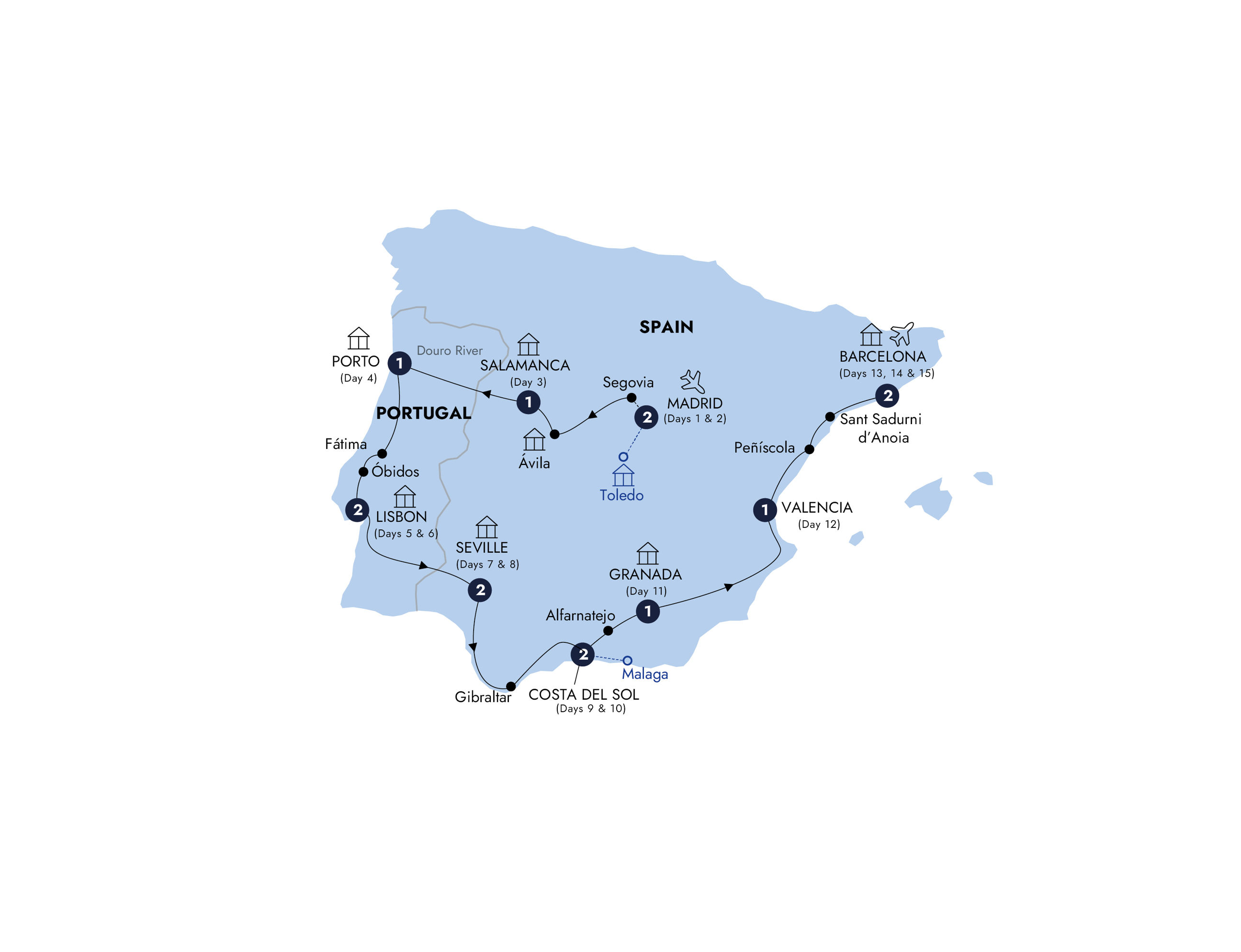 Best of Spain &amp; Portugal - End Barcelona, Classic Group, Summer Itinerary Map