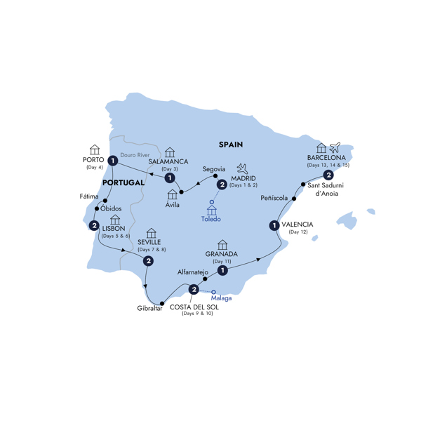 Best of Spain & Portugal - End Barcelona, Classic Group, Summer Itinerary Map