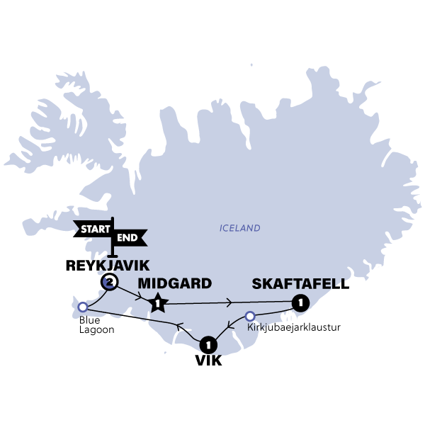 tourhub | Contiki | Iceland Fire & Ice, Multiple Room Share, Summer 2024 | Tour Map