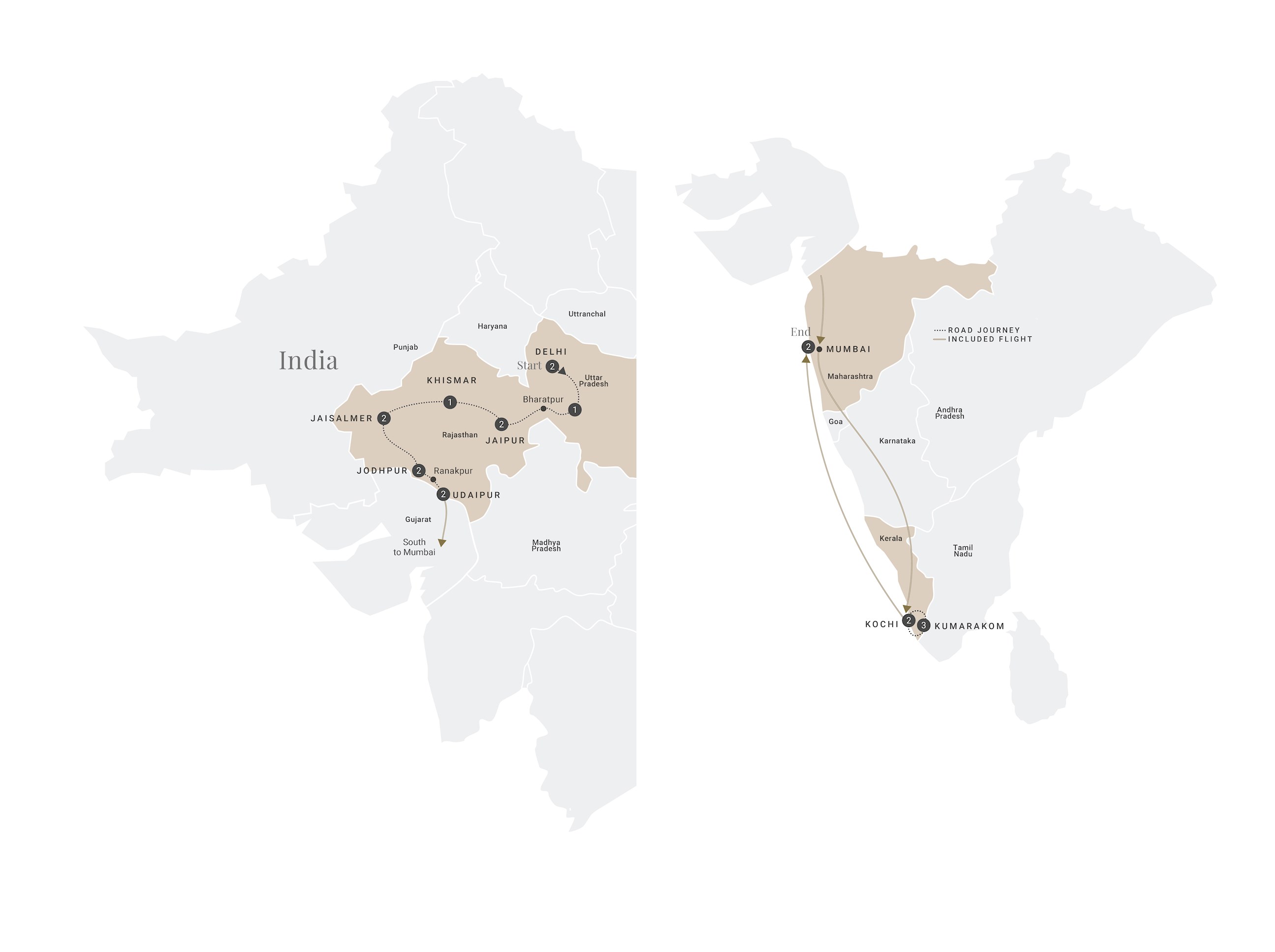 tourhub | Luxury Gold | Imperial Rajasthan with South India Extension | Tour Map