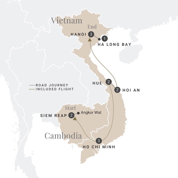 tourhub | Luxury Gold | Cambodia & Vietnam in Style | A605N19 | Route Map