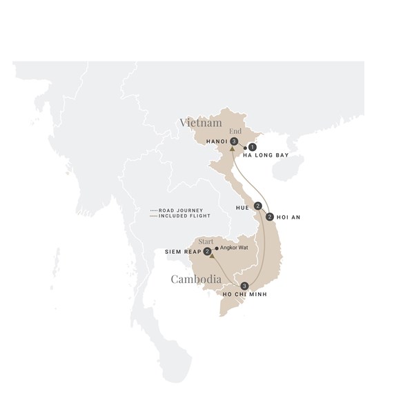 Cambodia & Vietnam in Style Luxury Tour Map