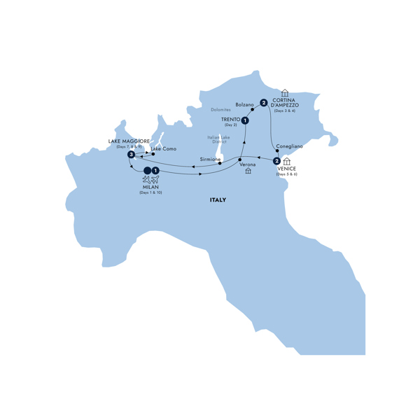 Country Roads of Northern Italy - Classic Group Itinerary Map