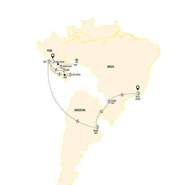 tourhub | Costsaver | South America Discovery with Puno and Lake Titicaca Optional Extension | VSLTM19 | Route Map