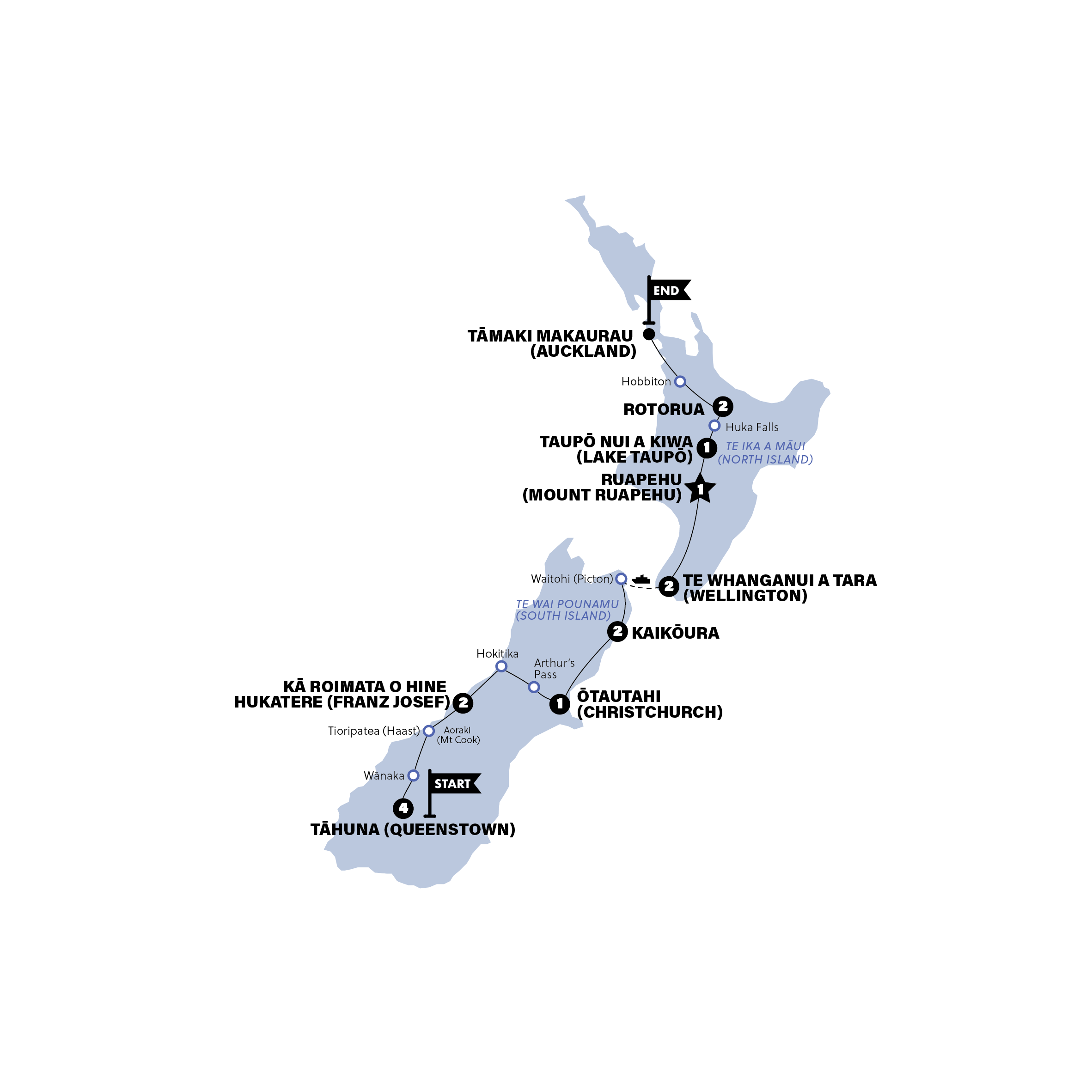 tourhub | Contiki | New Zealand Panorama | Northbound | Oct 2024 - May 2025 | Tour Map