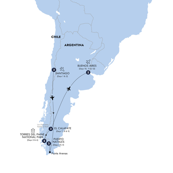 Heart of Patagonia - Small Group Itinerary Map