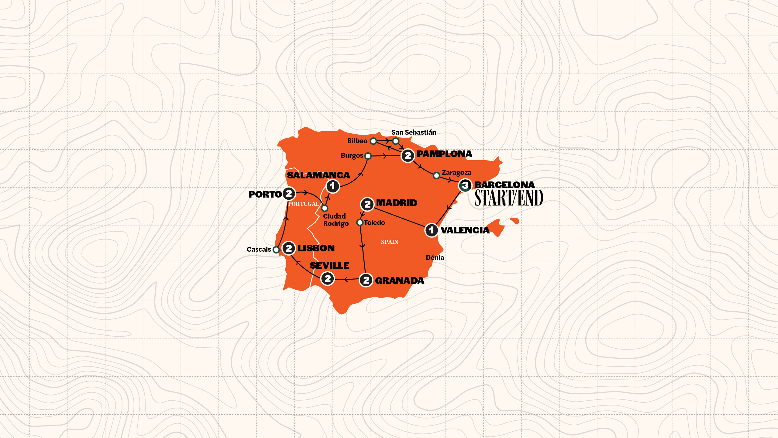 Map of Best of Spain & Portugal | Classic | Winter from Contiki