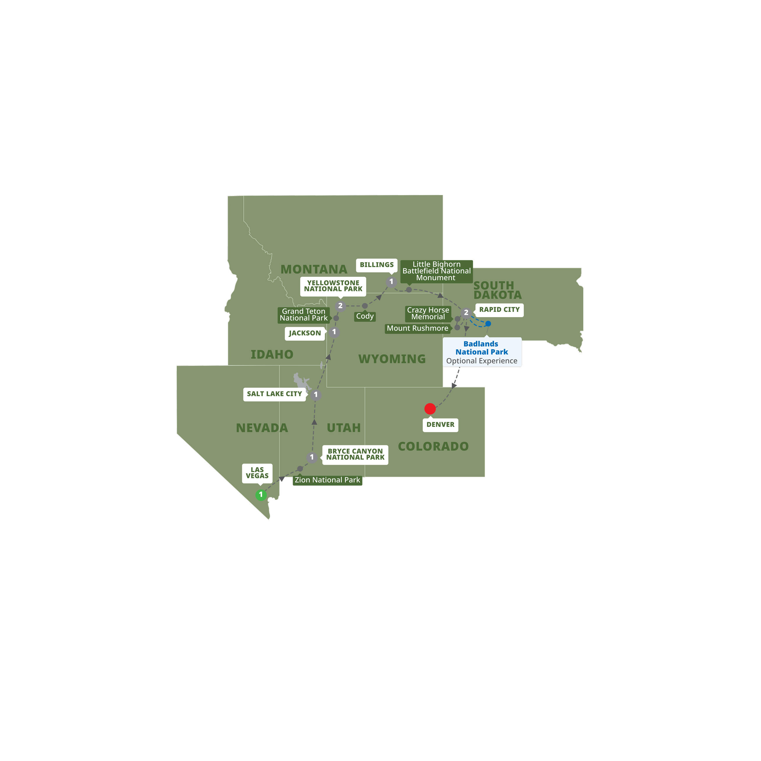 Western Frontiers End Denver Itinerary Map