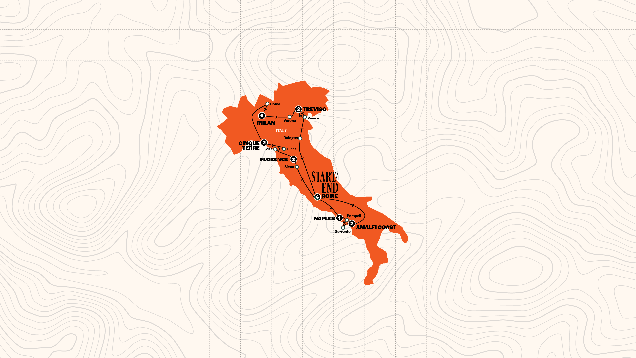 Map of Best of Italy | Winter | 2027/2028 from Contiki