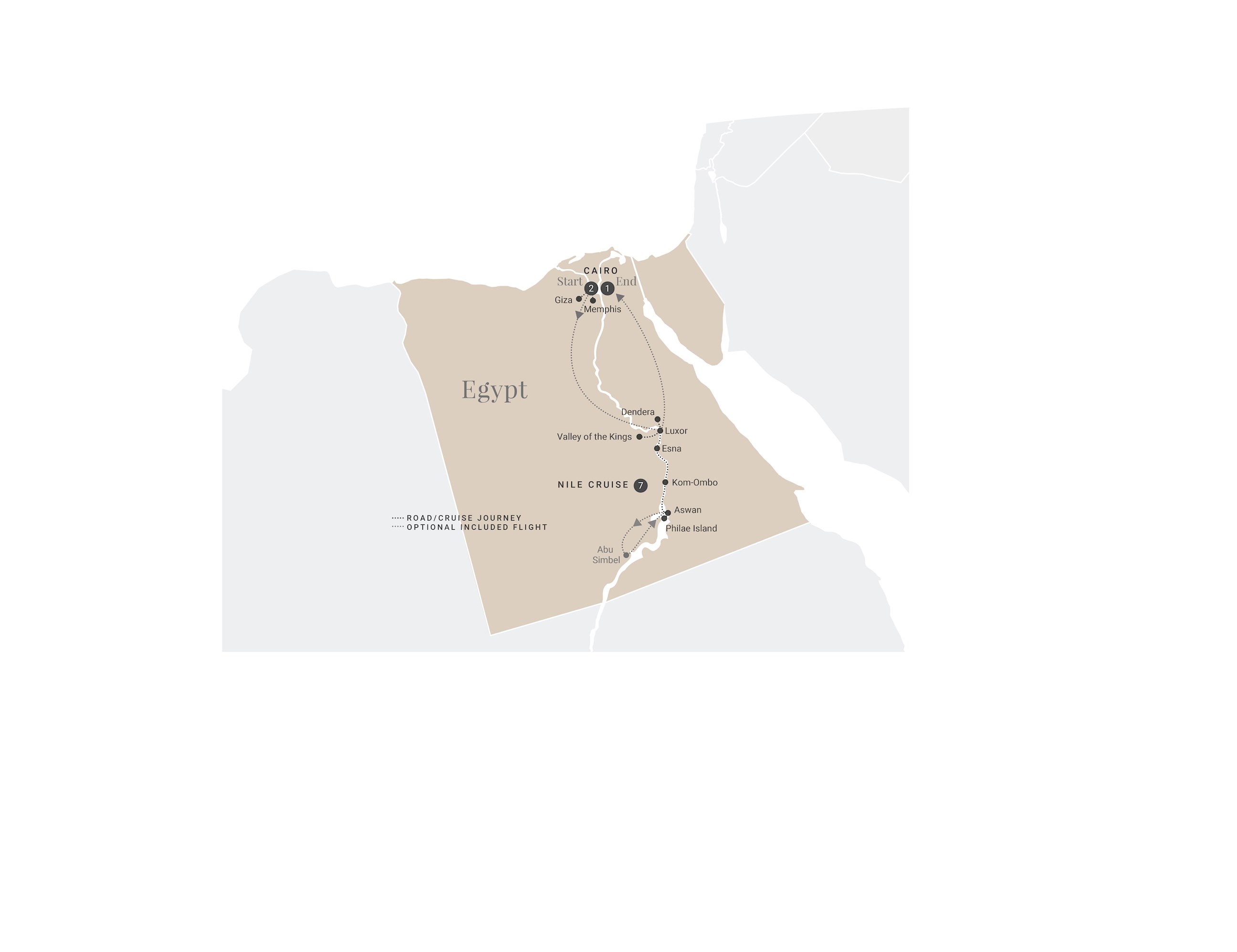 tourhub | Luxury Gold | Elegance of the Nile - Pharaoh Deck | Tour Map
