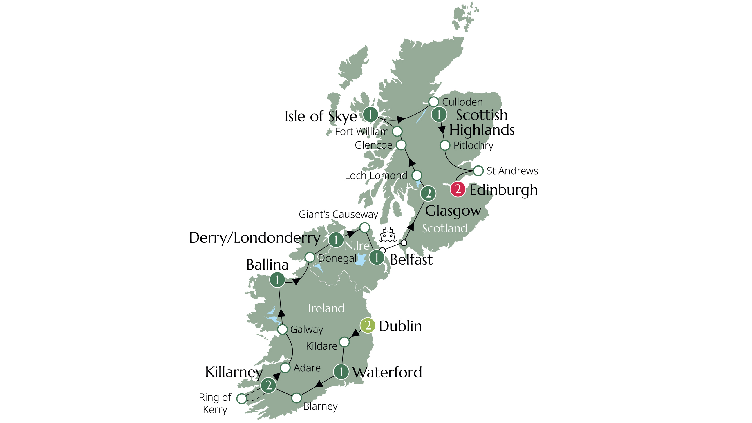 Best of Ireland and Scotland Itinerary Map