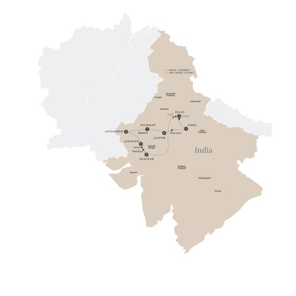 Imperial Rajasthan - end Delhi Itinerary Map