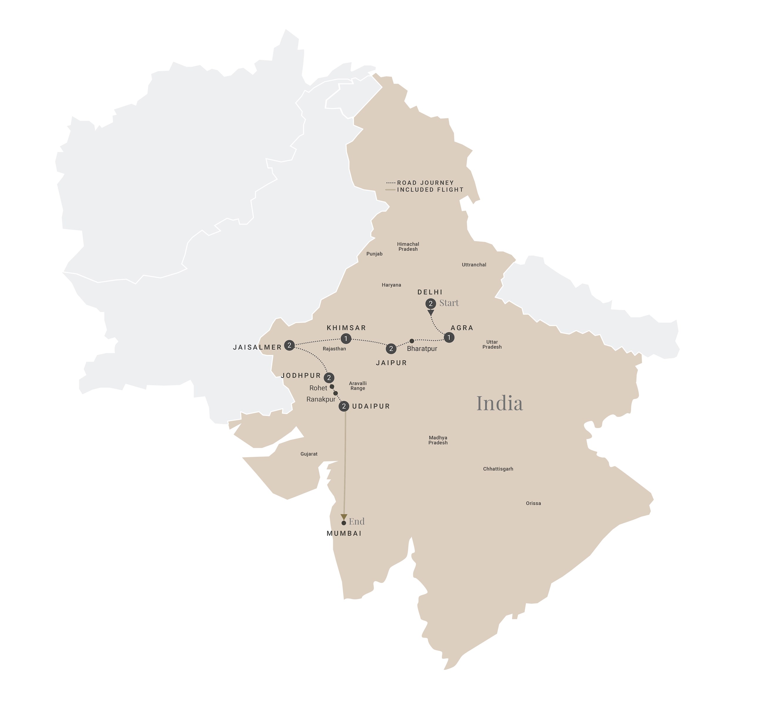 tourhub | Luxury Gold | Imperial Rajasthan - end Mumbai | Tour Map