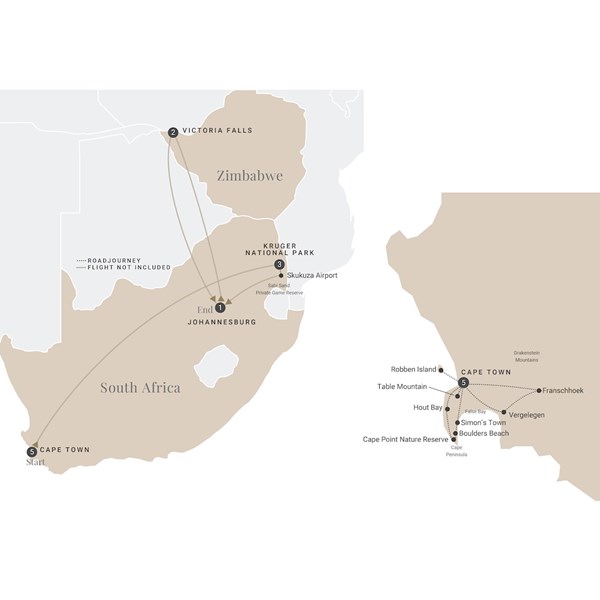 tourhub | Luxury Gold | Spectacular South Africa with Victoria Falls | F661N19 | Route Map