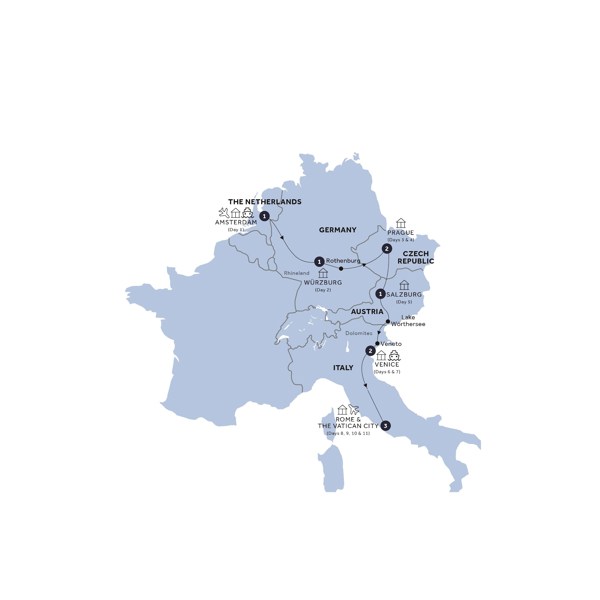 tourhub | Insight Vacations | European Flair - Start Amsterdam, Small Group | Tour Map