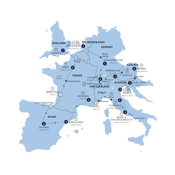 tourhub | Insight Vacations | European Grandeur - Start London, End Amsterdam, Small Group | Tour Map