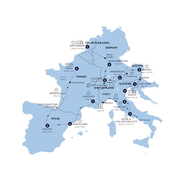 tourhub | Insight Vacations | European Grandeur - Start Paris, End Amsterdam, Small Group | Tour Map