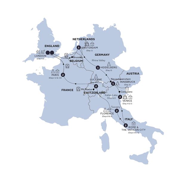 Highlights of Europe Guided Tour Map