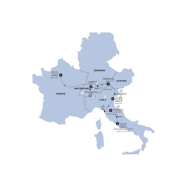 Road to Rome - Start Paris, Classic Group Itinerary Map