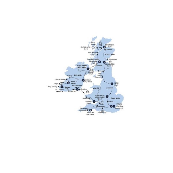 tourhub | Insight Vacations | Romantic Britain & Ireland - Classic Group | Tour Map