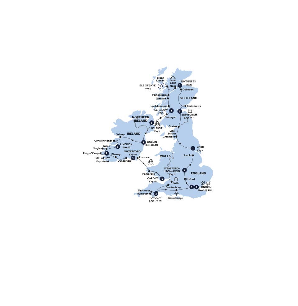 tourhub | Insight Vacations | Romantic Britain & Ireland - Small Group | Tour Map