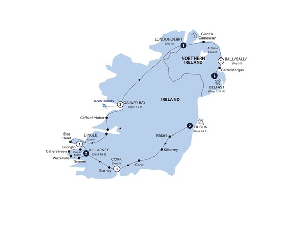 tourhub | Insight Vacations | Country Roads of Ireland - End Belfast, Small Group, Summer | SB909ZN20 | Route Map