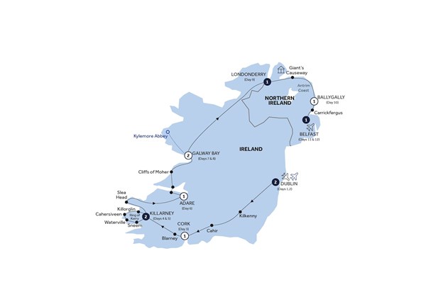 tourhub | Insight Vacations | Country Roads of Ireland - End Belfast, Classic Group, Winter | Tour Map