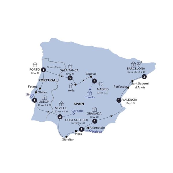 Best of Spain and Portugal Guided Tour Map
