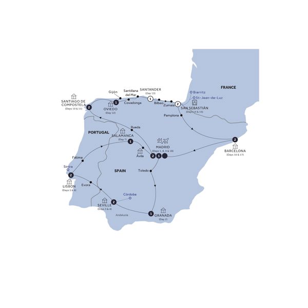 Grand Spain & Portugal - End Madrid, Classic Group Itinerary Map