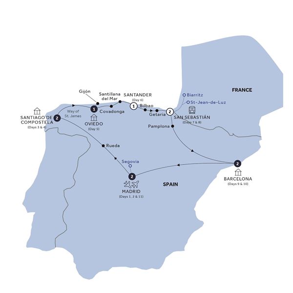 Northern Spain - End Madrid, Small Group Itinerary Map