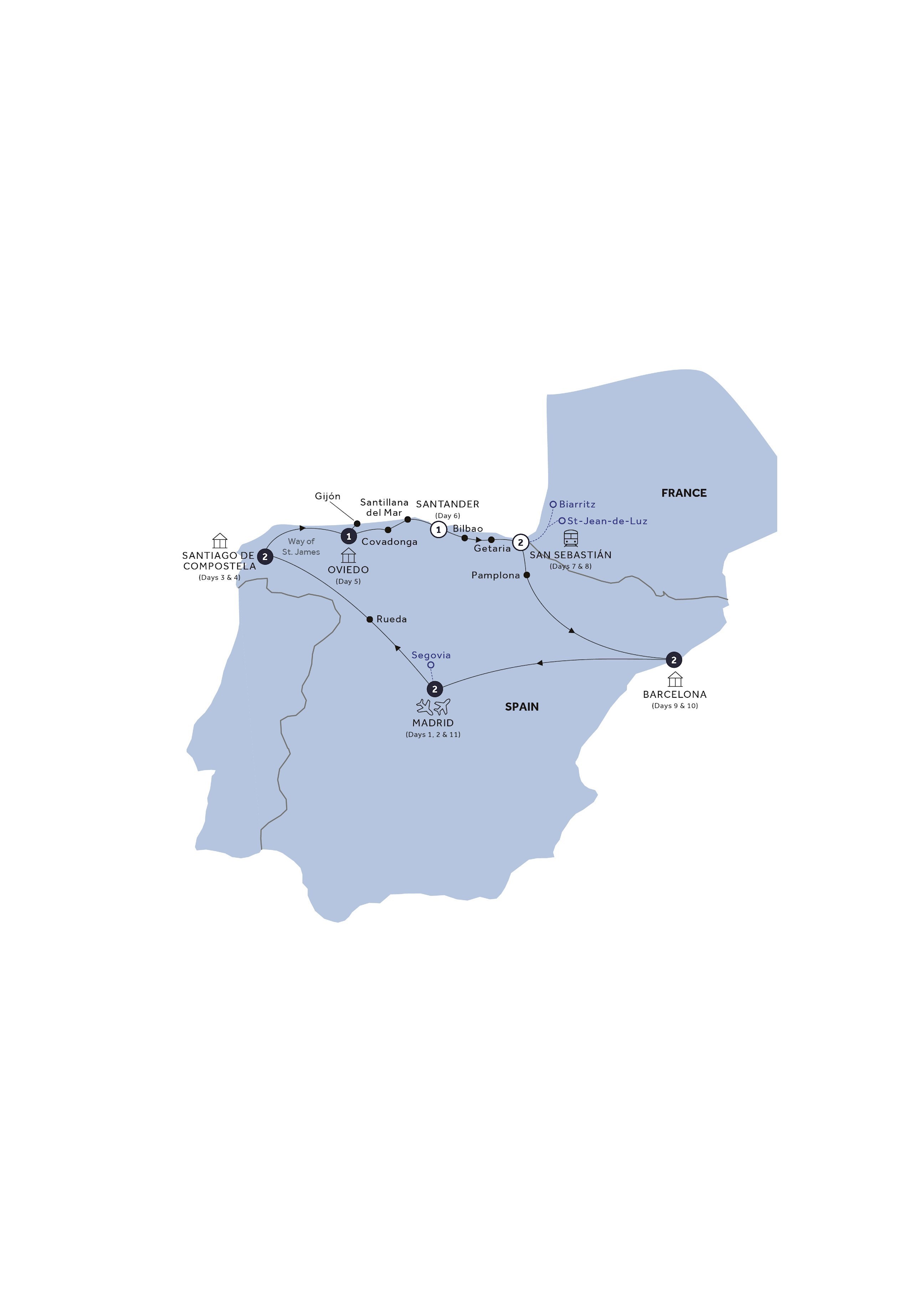 Northern Spain - End Madrid, Small Group Itinerary Map