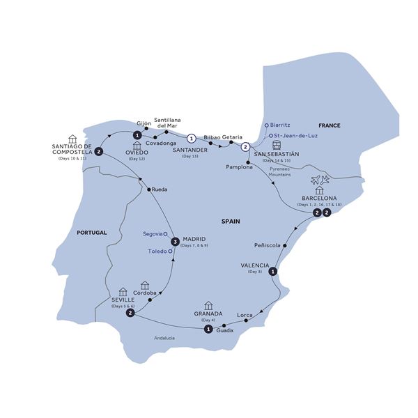 Spanish Heritage - End Barcelona, Small Group Itinerary Map