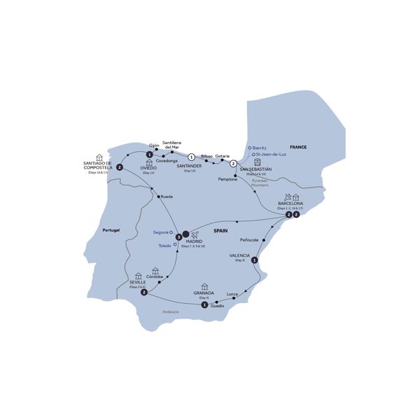 Spanish Heritage - End Madrid, Classic Group Itinerary Map