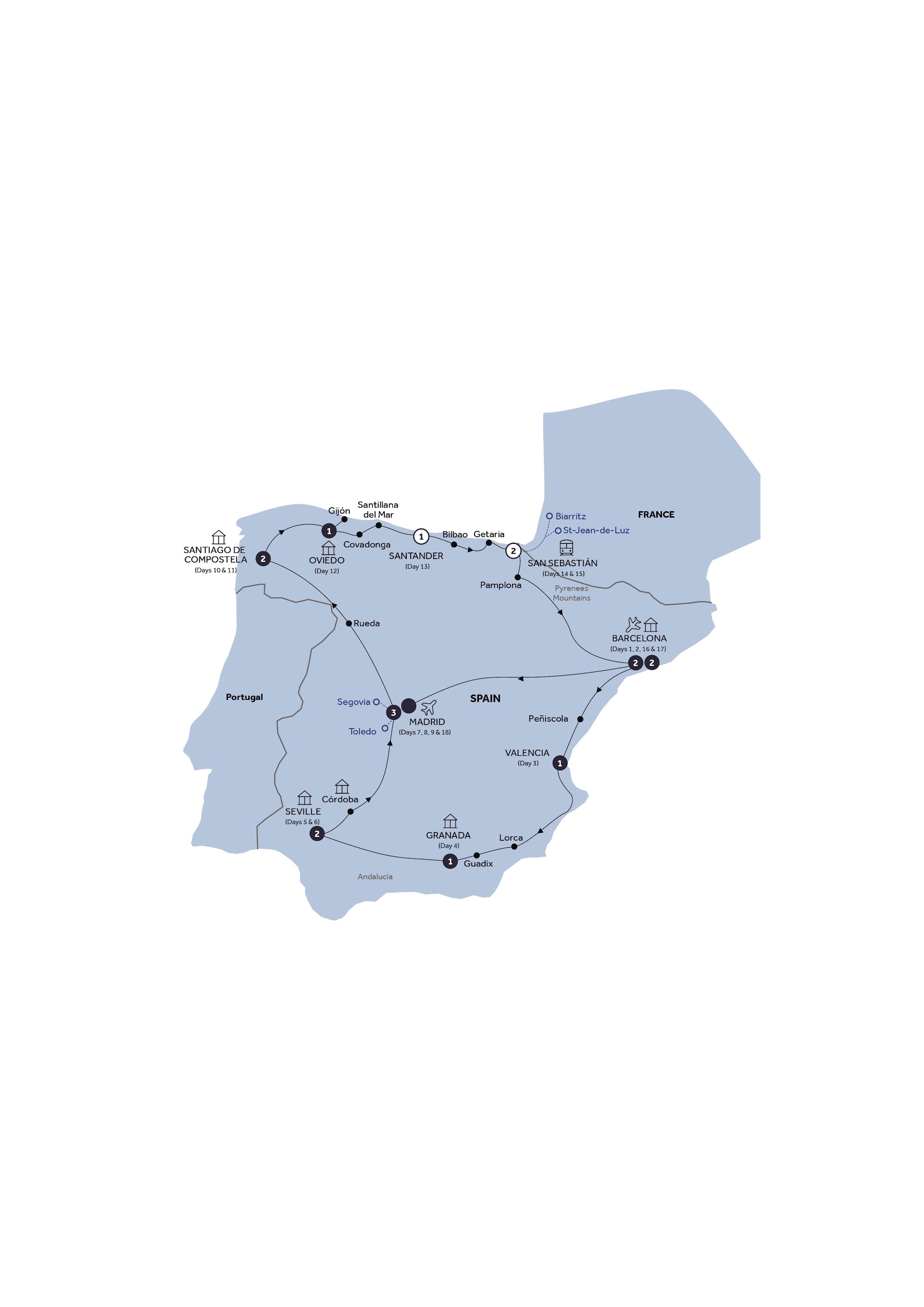 Spanish Heritage - End Madrid, Small Group Itinerary Map