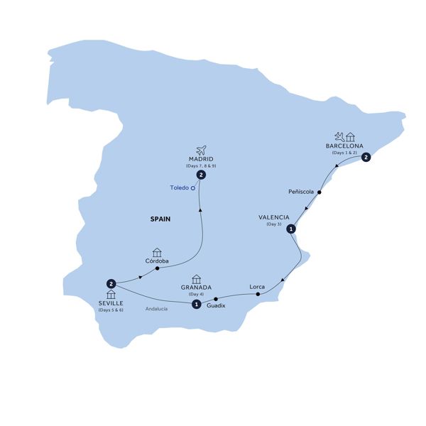 Highlights of Spain - Small Group, Winter Itinerary Map