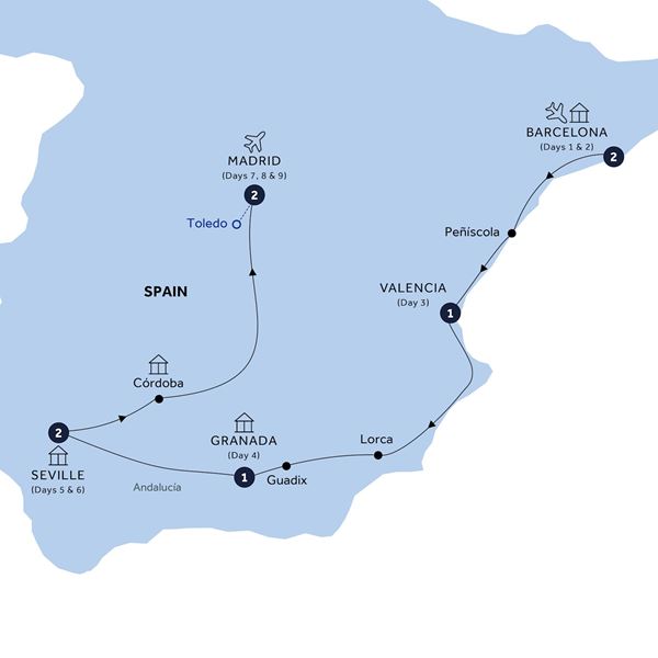 Highlights of Spain - Small Group, Summer Itinerary Map