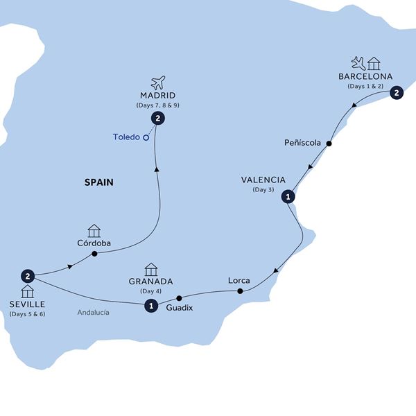 Highlights of Spain - Classic Group, Summer Itinerary Map
