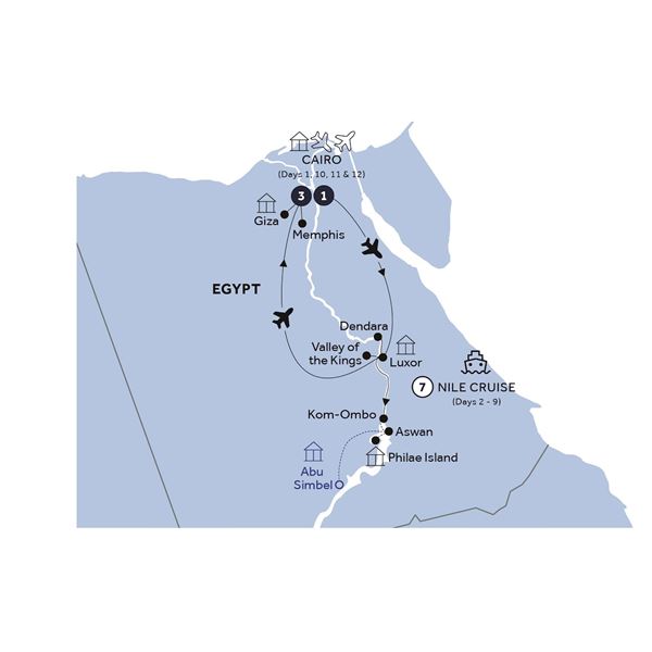 tourhub | Insight Vacations | Splendours of Egypt - Small Group, Winter | SWB945ZM19 | Route Map