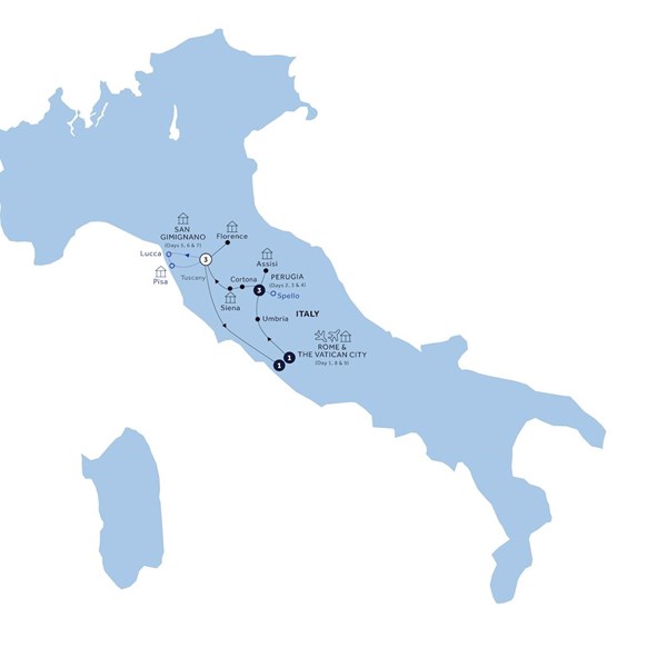 tourhub | Insight Vacations | Country Roads of Umbria & Tuscany - Classic Group | E822ZM20 | Route Map