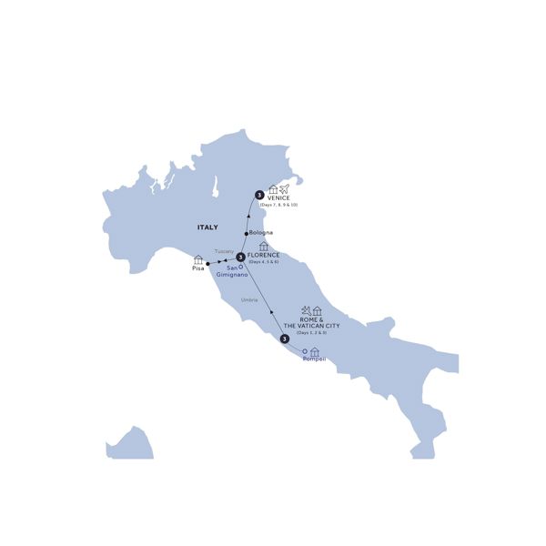 Easy Pace Italy - Classic Group, Winter Itinerary Map