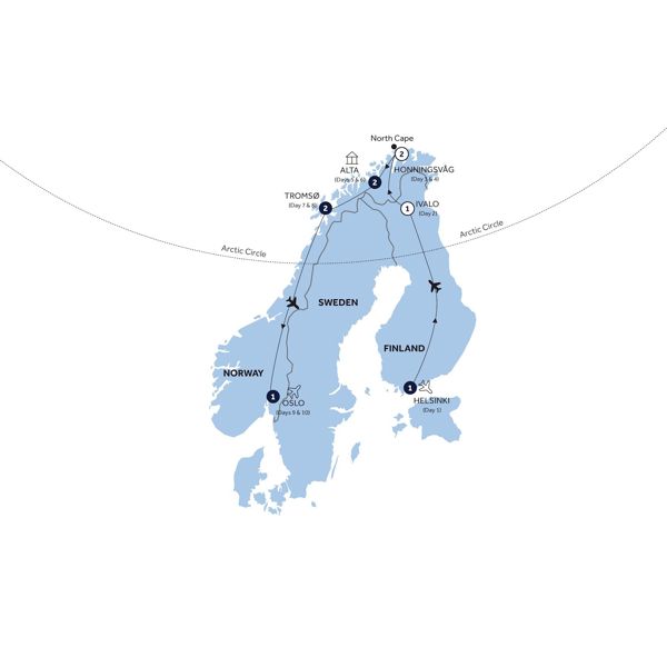 Northern Lights of Scandinavia - Small Group, Winter Itinerary Map