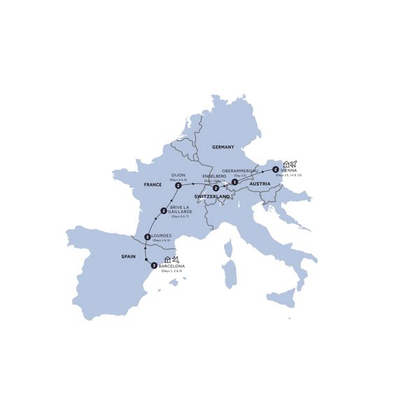 Map Of European Pilgrimage Including Oberammergau 2022