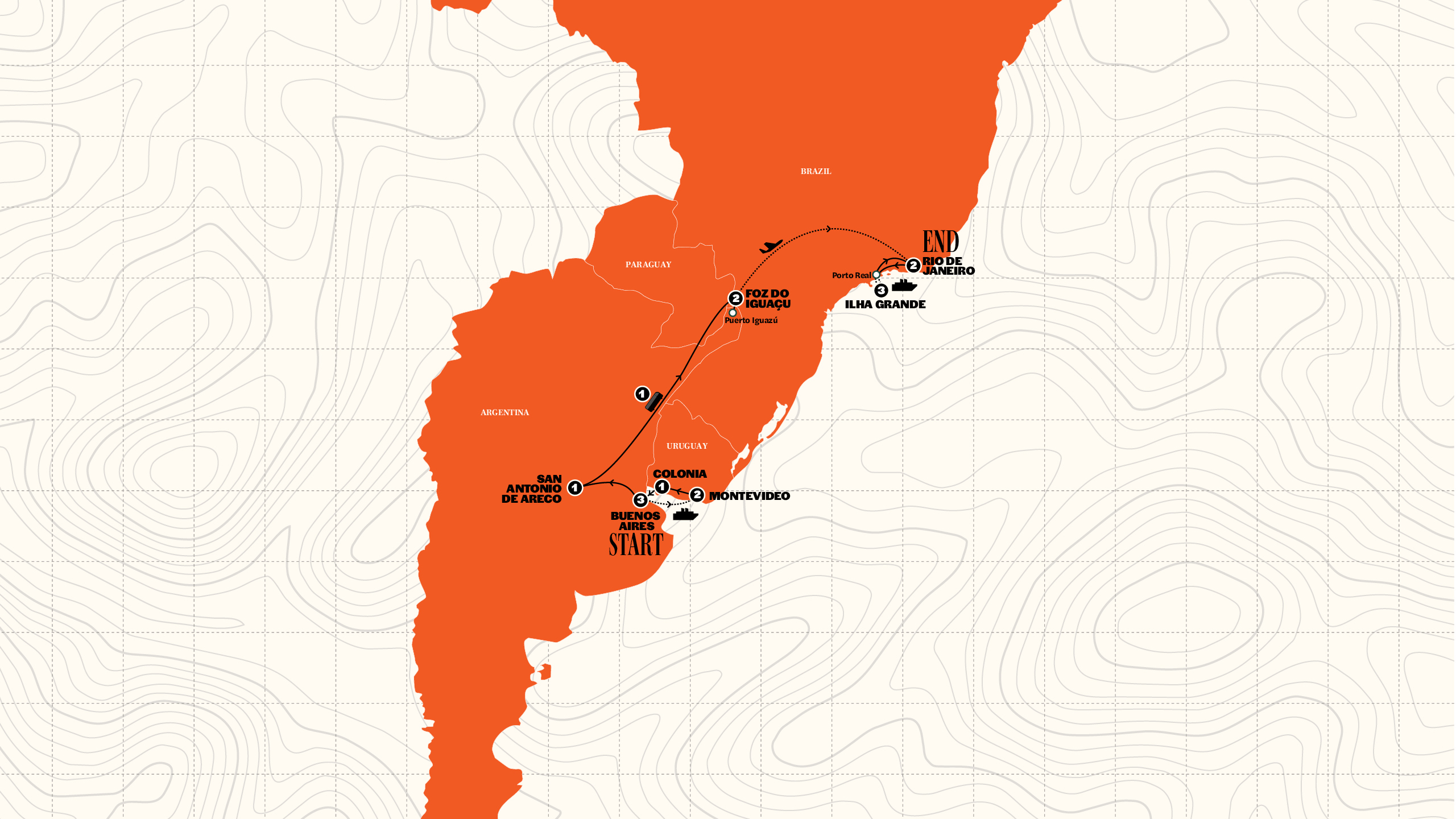 Map of La Paz to Rio | Summer 2027 from Contiki