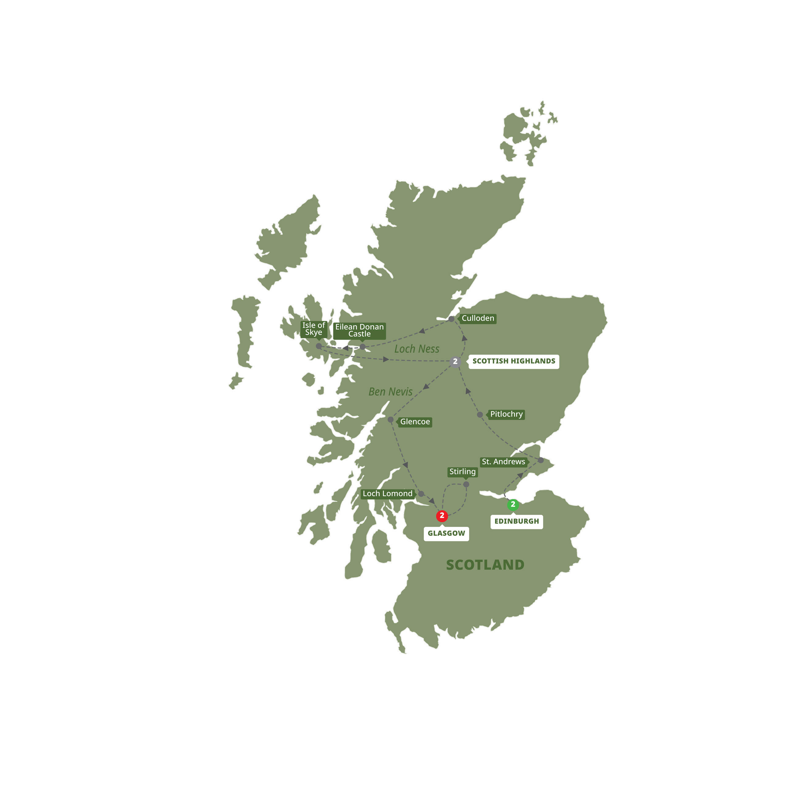 Map of Best of Scotland (Winter 2026 - 2027) from Trafalgar
